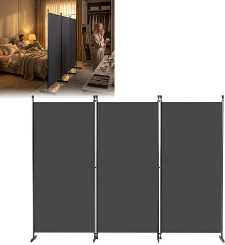 ACXIN 240x180 cm Paravent 3 Teilig, Raumteiler Freistehend Sichtschutz & Trennwand für Balkon, Wohnzimmer und Büro, Faltbar Spanische Wand, Blickdicht Raumtrenner Paravents aus Polyester, Dunkelgrau