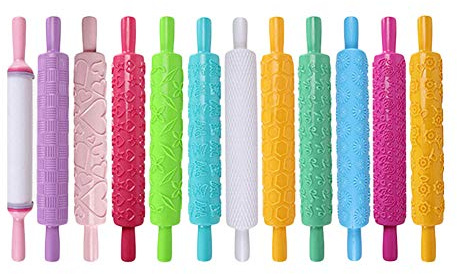 shenruifa Mattarello per pasta di zucchero, 12 stili, antiaderenti, con 12 motivi, per torte fai da te, pasta di zucchero, marzapane (colori assortiti)