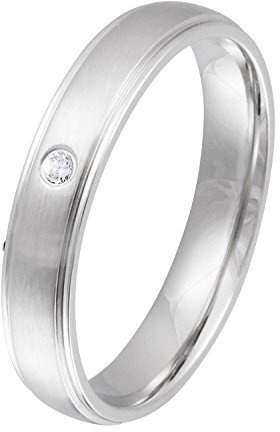 Juwelier Schönschmied - Unisex Partnerring Verlobungsring Ehering Freundschaftsring Narrow Edelstahl Zirkonia inkl. persönliche Wunschgravur Nr1D