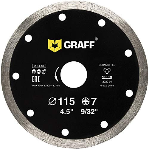GRAFF Diamantscheibe 115mm für Fliesen, Keramik, Feinsteinzeug - Diamanttrennscheibe für Winkelschleifer und Flex - Segmenthöhe 7mm