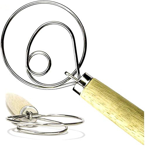 Lot de 2 fouets à pâte danois de qualité supérieure - 34,3 cm - En acier inoxydable - Pour pain, pâtisserie ou pâte à pizza - Alternative au crochet mélangeur - Outil de cuisson parfait