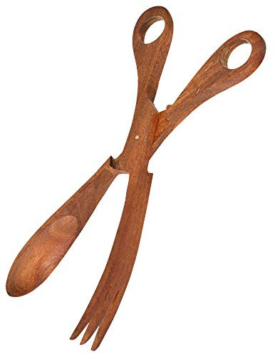Stylish Hand Carved Salad or Bread Palm Wood Scissor Tongs