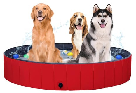 Faltbarer Pool Hundepool Schwimmbad für Hunde und Katzen,Hundebadewanne Planschbecken Hund Swimmingpool mit Rutschfestem Boden & Ablassventil PVC Haustiere Wasserbecken für Hunde Katzen
