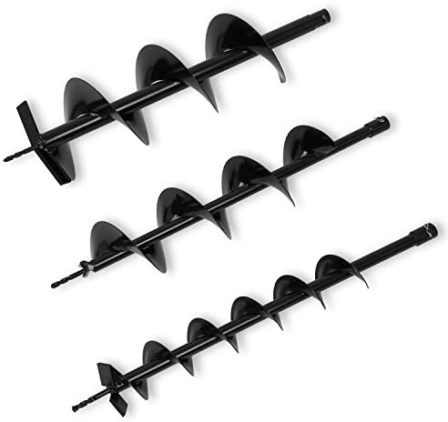 EBERTH Ahoyadora compactadora de tierra, barrena espiral de jardín, plantador manual de hortalizas, juego de 3 piezas, acero, diámetro 100mm, 150mm, 200mm, longitud 800mm, diámetro montaje 20mm