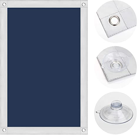 OBdeco Thermal Roller Blind, 100% Blackout Sun Protection, Blackout Roller Blind for Velux Roof Windows, Heat Protection, No Drilling, with Suction Cups, Dark Blue, 76 x 78 cm, for PK04