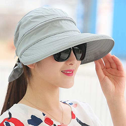 Sonnenhut Damen Sonnenschutz Strandhut mit Reißverschluss Sommerhut Breite Krempe Sonnenmütze Abnehmbar Kappe Frauen Faltbar Atmungsaktiv Mütze Visor Cap Outdoor Hut für Golf Reisen Wandern