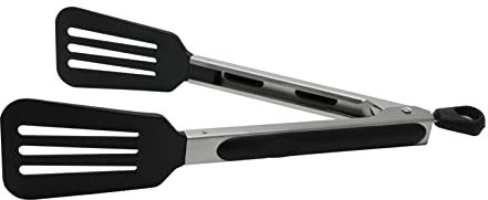 Fackelmann Multi-Purpose Kitchen Tongs PBT Length 23cm, Heat Resistant to 220C, Non-Stick Cookware Safe, Locking Mechanism, Dishwasher Safe, Silver & Black