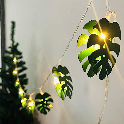 Tropical Palm Leaves String Lights LED Coper Wire Light Green Monstera Leaves Fairy Lights Battery Powered for Garden Dorm Bedroom Wedding Christmas Decoration (3m/20led, Turtle Leaf)