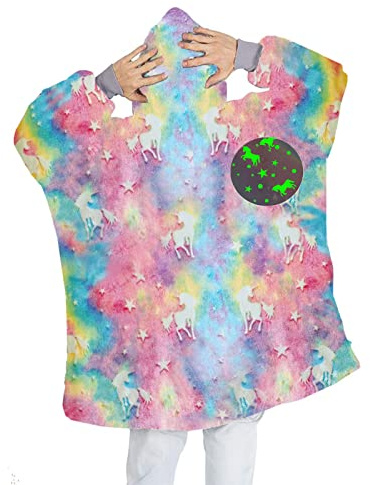 Surwin Hoodie Sudadera Bata Manta para Mujer Hombre, Brillante Estampado Grande Cómoda Invierno Cálida Oversized Manta Sudadera con Capucha Bolsillo Frontal -Talla Única