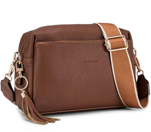 Roulens Damen Handy Umhängetasche,Veganem Leder Crossbody Schultertasche,Breiter Riemen Abendtasche mit drei Reißverschlussfächern Handtaschemit mit Kartenschlitz Verstellbar Abnehmbar Schultergurt