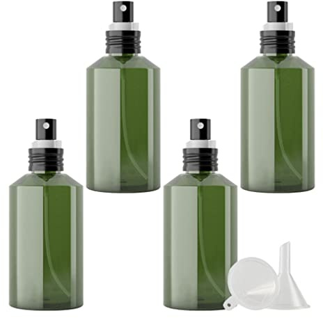 PQPAUTY 4 Pièces Vide 150ml Vaporisateur Flacon Pastique Vert Bouteille avec Pulvérisateur en Aluminium Berrouillage sur Clip pour Parfum Cosmétique Voyage Rechargeable