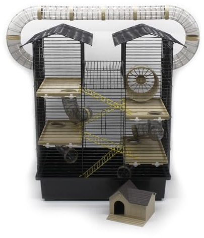 ZooPaul Nagerkäfig Hamsterkäfig XXL CH2 Plus mit Zubehör Maus Hamster Käfig Tunnelsystem Haus (Schwarz Beige)