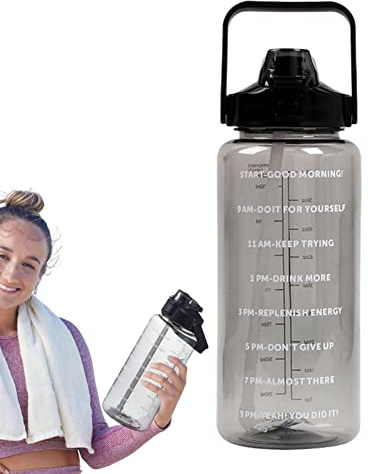 sport 2 l - Bouteille d'eau anti-fuite - 2 l - Bouteille d'eau avec paille - Gourmotivation - Avec marquage du temps - Grancapacité - Avec paille