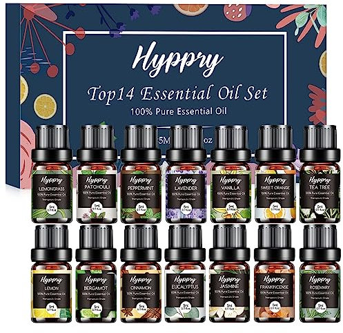Hyppry Essential Oils Set 14 x 5ml, Pure Natural Essential Oils for Diffuser for Home, Aromatherapy, Candle & Soap Making, Cleaning, Relaxing