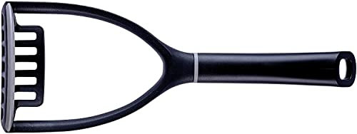 Potato Masher - Potatoes Masher 2-in-1 with Scooped Edge and Non Scratch Silicone Edge Heat Resistant Kitchen Utensils to Protect Non Stick Cookware 32cm