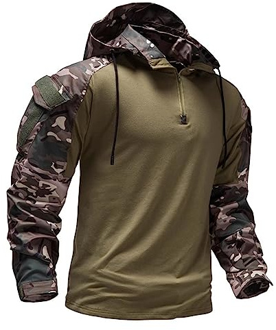 Darringls - Sweatshirt militaire pour homme - Camouflage tactique - Hoodie militaire de combat avec capuche - Pullover camouflage - Pour la course, le travail, la pêche, l'escalade en plein air, le