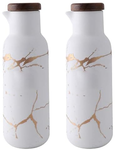 LIBFITH Exquisite matte marmorierte Keramikflasche, keramischer Speiseölspender, Olivenöl Sub-Abfüllung für Küche Gewürz Lagerung (weiß)