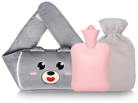 Wärmflaschengürtel 1L Wärmflasche mit Bezug Extrem Flauschig Bär Wärmflasche Gürtel für Hände, Bauch, Nacken, Rücken,Beine, Knie und Taillen Weihnachtsgeschenke für Frauen und Kinder