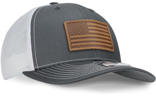 Leder-Patch-Hut – Vollnarbenleder, maschinengenähter Aufnäher auf Richardson 112/Pacific Headwear 104c – Trucker Hat, Anthrazit/Weiß, S/L