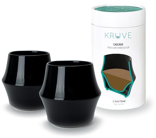 KRUVE Cascade Porcelain Coffee Cups, 2.5oz Double-Walled Espresso Cups, Sensory Espresso Coffee Mug Set for Heat Retention, Black Porcelain Drinking Glasses with Enhanced Aroma, Elegant Cup Design