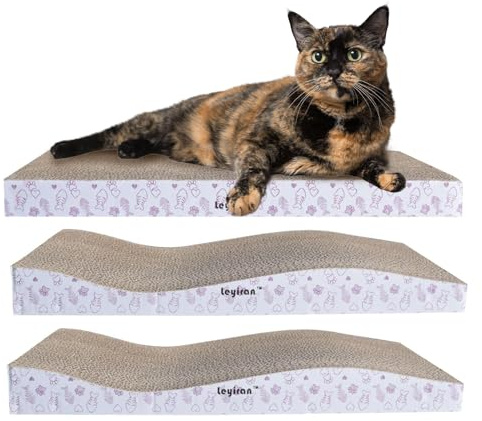 Lot de 3 Griffoirs pour Chat – Tapis à Gratter en Carton Ondulé, 1 Plat et 2 Ondulés pour Entretenir Les Griffes, Jouer et Se Reposer – Griffoir Robuste pour Chats d’Intérieur