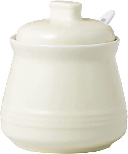 GETREY Sucrier en céramique, sucrier, sucrier avec Couvercle, Pot d'assaisonnement for Sucre et sel, récipient à Sucre, Pot à épices, Blanc, sucrier (Couleur : Blanc, Taille : Sugar Bo