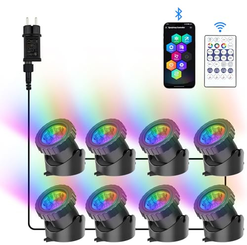 NATPOW Luces para Estanques, 16 Millones de Colores Luz Estanque Sumergible, APP y Control Remoto, IP68 Impermeable Focos para Piscina, Fuente, Acuario, Jardín, Patio, 8 in 1