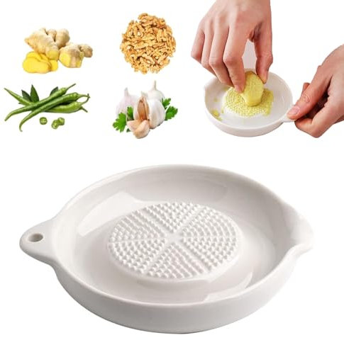 Rallador de cerámica,Rallador de Cocina,Rallador de Jengibre de Cerámica,Plato Rallador de Cerámica,Plato de Rallador de Porcelana,Plato rallador de cerámica,para frutas y verduras(Blanco)