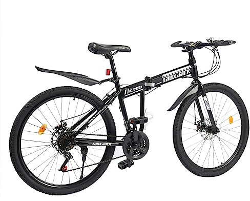HauTour Klappbar Fahrräder 26 Zoll Fahrrad 21 Gang Mountainbike Höhenverstellbar Fahrrad Faltbar Fahrrad Aus Kohlenstoffstahl Männer und Frauen (Schwarz und Silber)