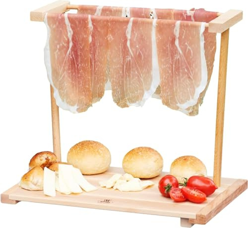 Mottiwood, Servierplatte für Aperitifs aus 100% Buchenholz, Schinkenhalter, Zerlegbar, 37x49x27