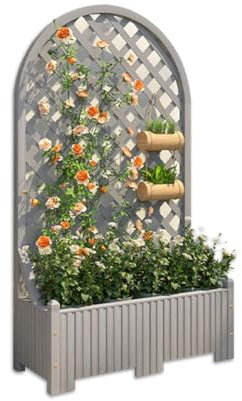 Sichtschutz pflanzkasten Pflanztopf mit rankgitter Stabiler Pflanzkübel aus Holz mit runder Form Für Kletterpflanzen und Blumen Korrosionsschutz Dekorative Trennwände Wetterfest für draußen ( Color :