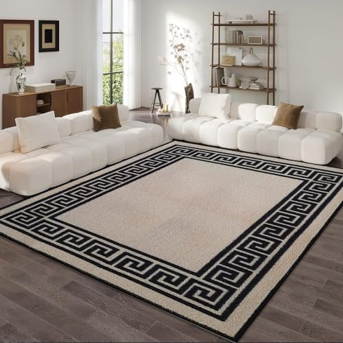 Fit Even Greeky Rug – Large Washable Non-Slip Carpet for Living Room, Bedroom, Lounge, Dining, Kitchen Fluffy Thick Soft Modern Indoor Floor Rugs (Beige & Black, 120x170 cm)