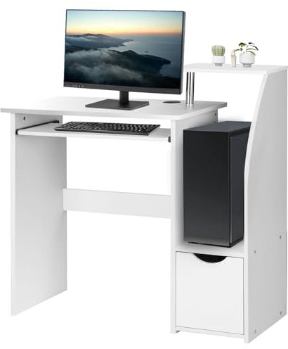 Trintion White Computer Desk, Study Writing Desks with Drawer Sliding Storage Shelf Keyboard Tray, 100x85x40cm