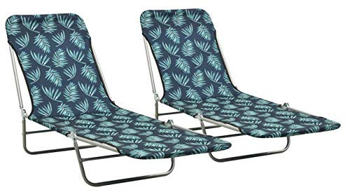 LAPOOH Klappbare Sonnenliegen 2 STK. Stahl und Stoff Blattmuster, Gartenliege, Liegestuhl, Sonnenstuhl, Sonneninsel Outdoor, Liegen, Gartenmöbel, Bäderliege, Relaxliege - 310346