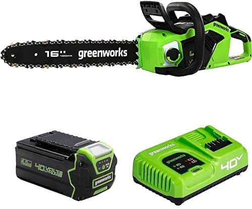 Greenworks GD40CS18K2X Akku Kettensäge mit bürstenlosem Motor, 40 cm Blattlänge, 20 m/s Kettengeschwindigkeit, 3,81 kg, automatischer Kettenschmierung, Rückschlagschutz, zwei 40V 4Ah Akkus & Ladegerät