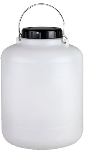 Tradineur - Bidón/Barril cilíndrico de 20 Litros con asa metalica para el almacenamiento de alimentos - Incluye tapa y obturador - Fabricado en PVC - Apto para uso Alimentario - Ø 28 x 46 cm