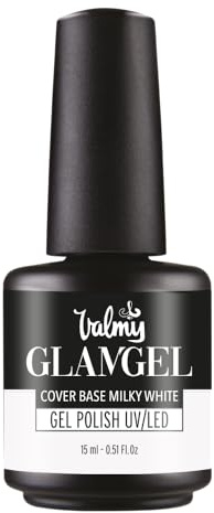 GLAMGEL VALMY Mega Base Cover para Esmalte Semipermanente - Capa Rubber extra fuerte para proteger uñas débiles y quebradizas - 15 ml - Color Milky White (Blanco Lechoso)