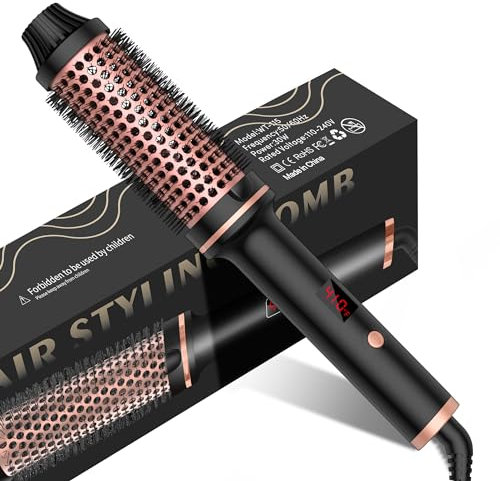 Thermal Brush, UKYITU Thermal Round Brush, 38 MM Thermobürste, LCD 120-200℃, Hot Brush Rundbürste für Lockeres & Voluminöses Haar, Erzeugung Natürlicher Locken, Leichte Kompakte Größe, Dual-Spannung