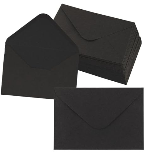 100 Stück Briefumschläge Aus Kraftpapier, DIN C6-162 x 114 mm Nassklebung Umschläge, Vintage Kuvert Briefumschlag, Briefumschläge Ohne Fenster für Briefe, Grußkarten, Einladunge, Party(Schwarz)