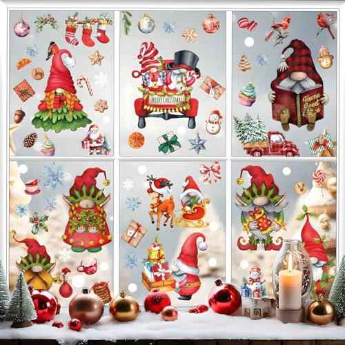 BOOMTOP 9 Fogli Adesivi per Finestre Natale Natalizi Vetrofanie Adesivi Vetro Decorativi Rimovibili Natalizi Gnomi Senza Volto Natalizi Adesivi Decorazione per Finestre Vetro Natale