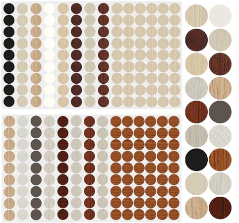 972 Stück Selbstklebende Schraubenabdeckkappen (21mm), 18 Farben Abdeckkappen für Möbel, Wände, Schränke & Schreibtische, Rund Bohrlochabdeckung mit Holzmaserung und Volltonfarbe