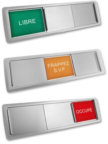 Plaque de porte Libre-Frappez S.V.P.-Occupé argenté, dimension d’environ 178 x 50 mm