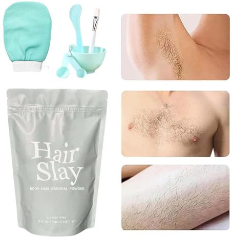 Hair Slayers - Kit per la rimozione dei del corpo, polvere per la rimozione dei del corpo, potente polvere da barba per la cura della pelle, soluzione liscia per la pelle, delicata ed