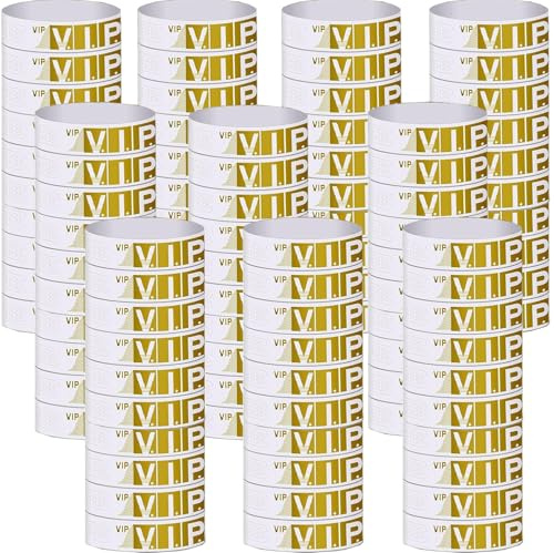 1000 Stück VIP Einlassbänder, BetterJonny Einlassbänder mit VIP Wasserdicht Event Armbänder Papierarmbänder Bedruckbar Securebänder Ideal für Sicherheit bei Veranstaltungen Events Hochzeit (Gold)