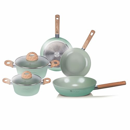 Batteria 7 pezzi, rivestimento interno antiaderente in ceramica, in lega di alluminio, induzione, Green SìChef