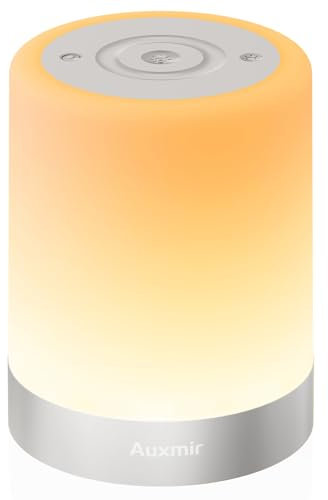 Auxmir Lampada da Comodino LED Touch, Luce Notturna senza Fili, Colori RGB, 4 Modalità, 5 Livelli di Luminosità, Ricaricabile 3000mAh, Funzione Timer, Lampada LED per Cameretta, Camera da letto
