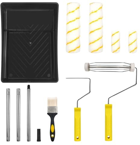 Paint Roller Set with Extension Pole, Professional Paint Roller and Tray Kit | 9-Inch Paint Roller Set Paint Brush Tray 4 Roller Sleeves for Roller Kit for Painting Walls Ceilings Doors Decorations