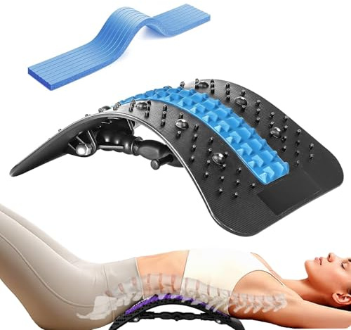 Cnwinu ryggsträckare, ryggtränare med massagepunkter, justerbar ryggsträckare, ländryggsstödbräda, ryggstödbräda för diskbråck, skolios och ischias (blåsvart)