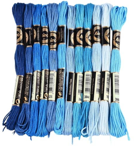 CABODYALS 12 matassa 6 capi Filo Da Ricamo Blu per Punto Croce Variegato Sfumato Filo Da Ricamo In Poliestere per Braccialetti Dells'Amicizia colonneto colonneto Sfuso per Cucire A Mano Braccialetti C