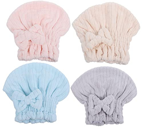 Beaupretty Schnelltrocknendes Haarhandtuch Zufällige Farbe aus Korallenvlies 4 Stück Saugfähig und Weich Komfortabler Haarturban für Täglichen Gebrauch zu Hause und Make Up